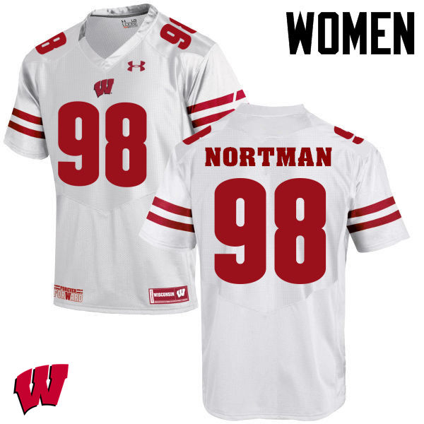 Women Winsconsin Badgers #98 Brad Nortman College Football Jerseys-White